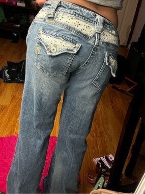 Miss Me Light Blue Flare Jeans with Embroidered Pockets